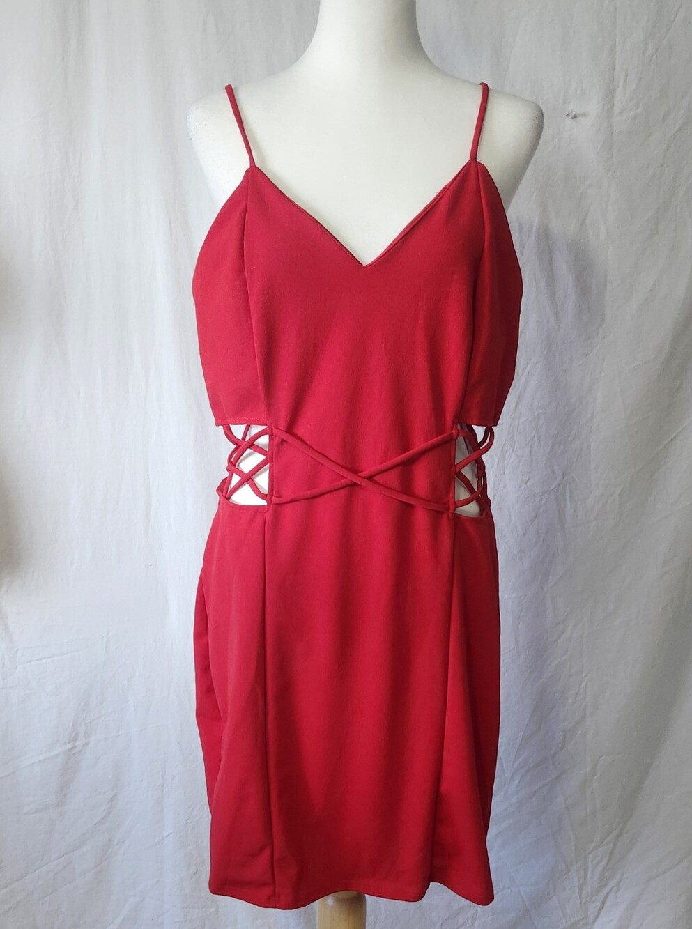 Charlotte Russe Red Strappy Cutout Slip Dress - Women's